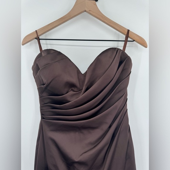 Jovani Satin Ruffle Mini Dress Evening Prom Formal Cocktail - Brown - Size 6 - Picture 3 of 7